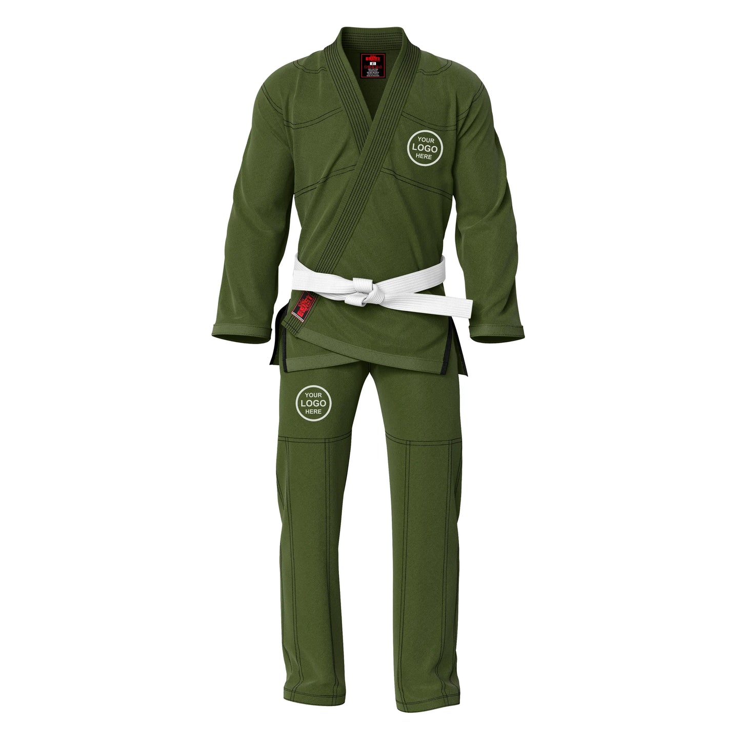 Personalized name and logo Brazilian Jiu Jitsu BJJ gi for kids and adults Olive Green