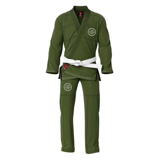 Personalized name and logo Brazilian Jiu Jitsu BJJ gi for kids and adults Olive Green